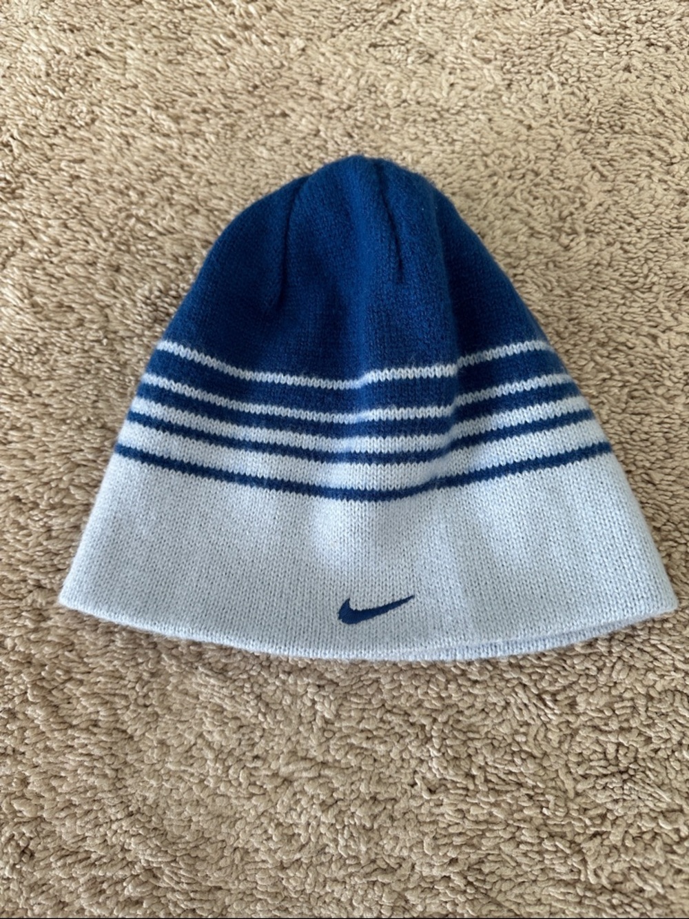Nike Navy and Light Gray Striped Knit Beanie